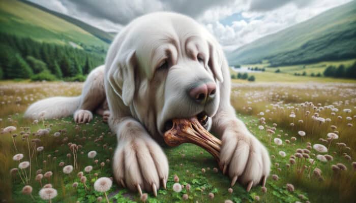 Akbash dog eating a bone