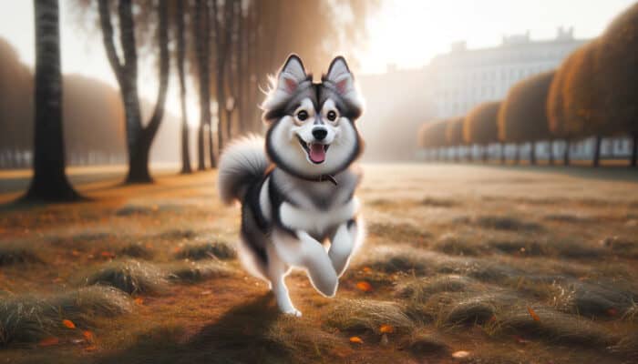 Alaskan Klee Kai dog running in a park