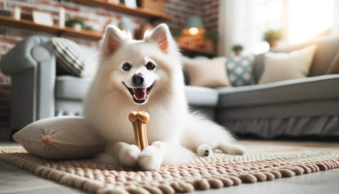 American Eskimo eating a bone