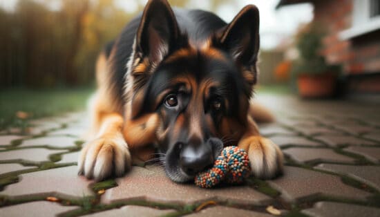 German Shepherd sitting on its paws