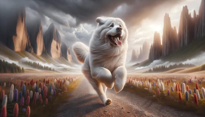 photo of an Akbash dog running